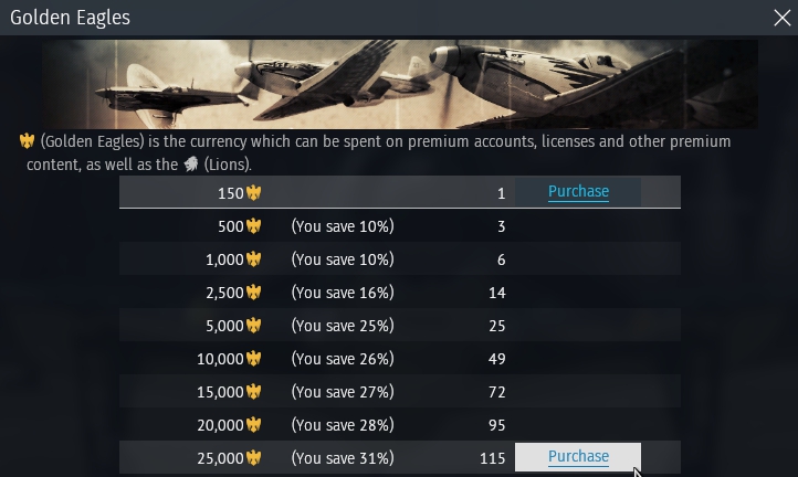 war thunder golden eagles price