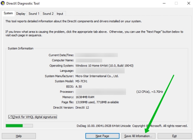 How to use DirectX Diagnostic Tool (DxDiag) for Troubleshooting